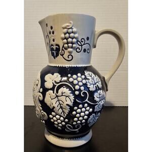 Vintage Germany Salt Glaze Stoneware Embossed Grapes Vines Wine Carafe Pitcher